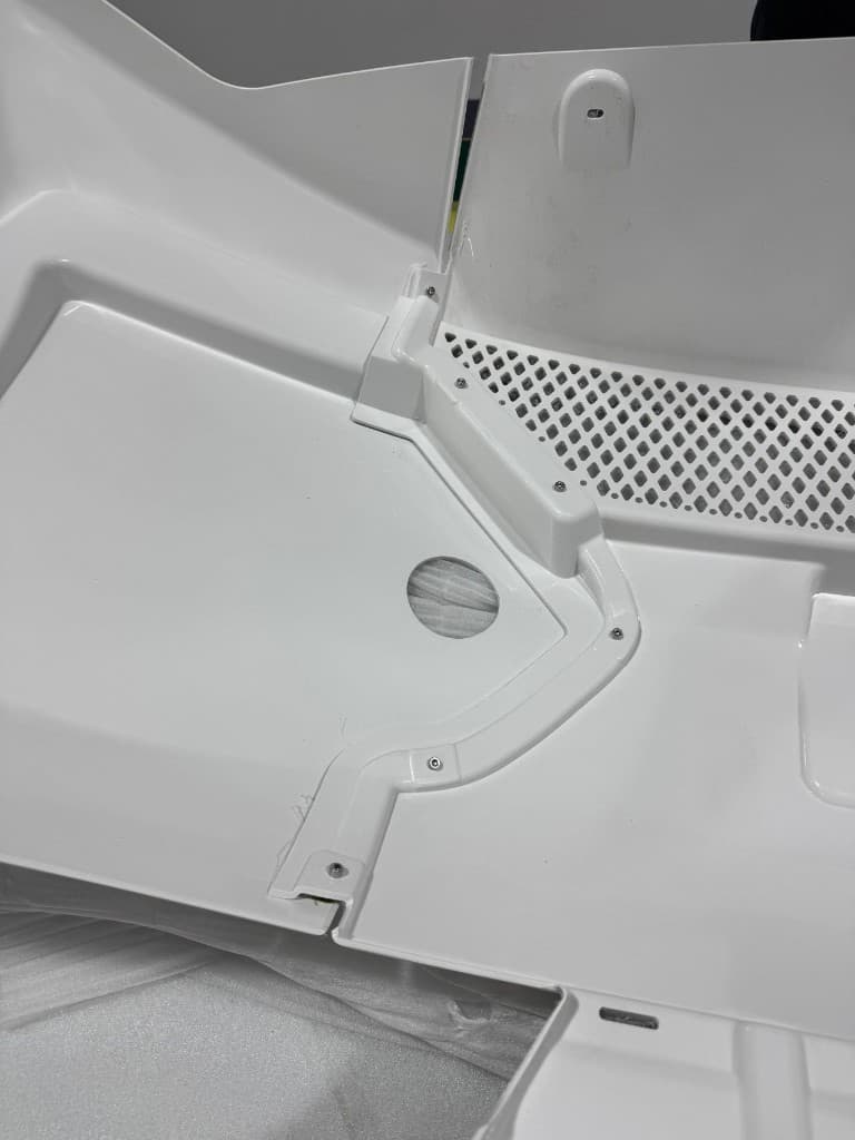 Close-up of modular bumper sections and assembly hardware